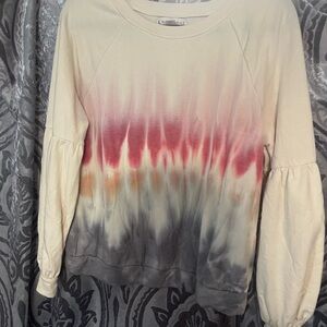 Women's Tie-Dye Top - Cream, Red, Gray